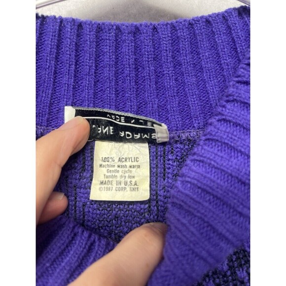 Vintage Jane Adams Sweater Acrylic 80s 1987 Corp Knit Purple Grapes Winery USA - Picture 3 of 4